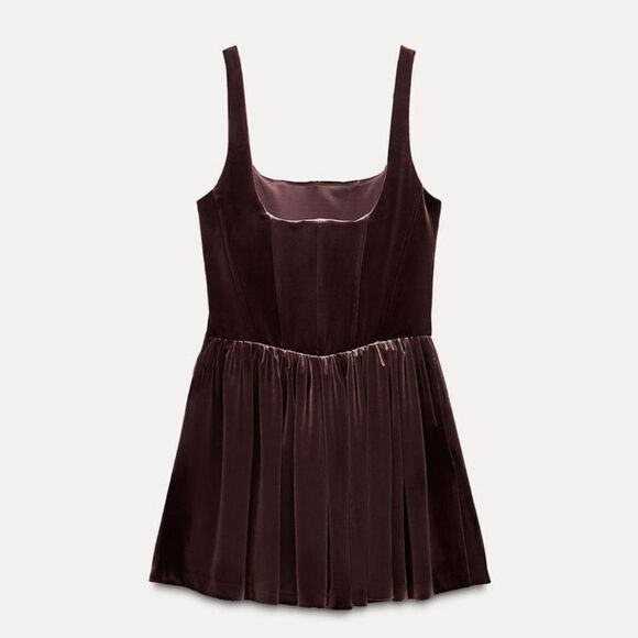 NWT NEW ZARA 2024 mauve GATHERED CORSETRY-INSPIRED DRESS corset rushed maroon - Picture 12 of 16